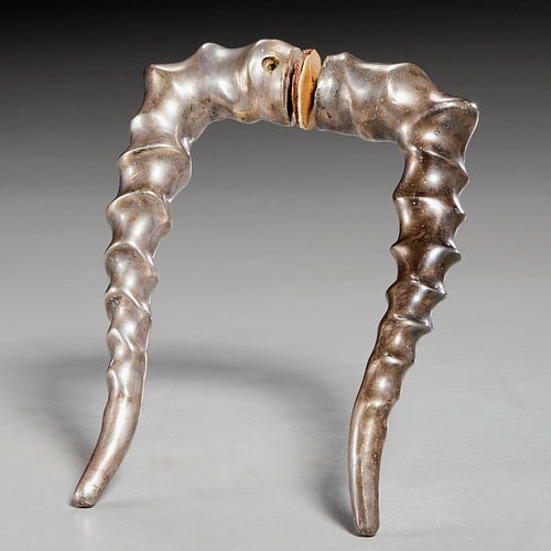 (2) sets vintage bronze antelope horn door pulls