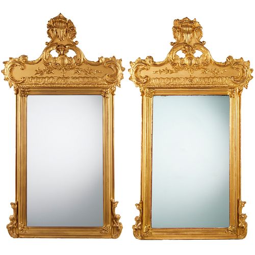 Pair Continental Rococo giltwood pier mirrors