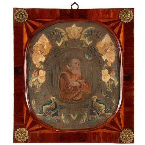 Fine Continental stumpwork panel of a Monk