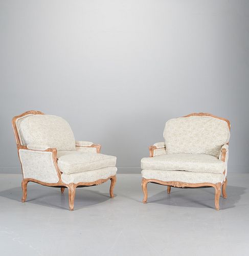 Pair Louis XV style over-size bergeres