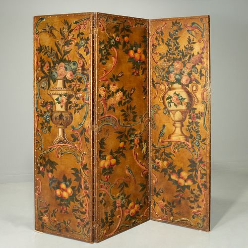 Continental Baroque style 3-panel painted screen