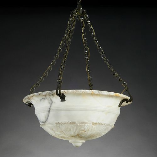 Antique alabaster and iron link dome pendant