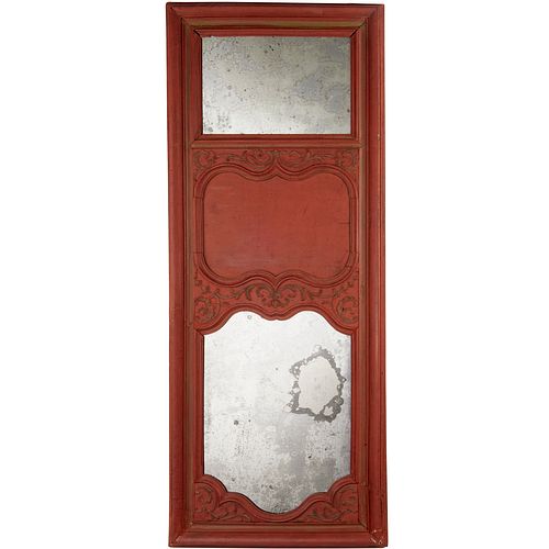 Antique French red painted trumeau mirror