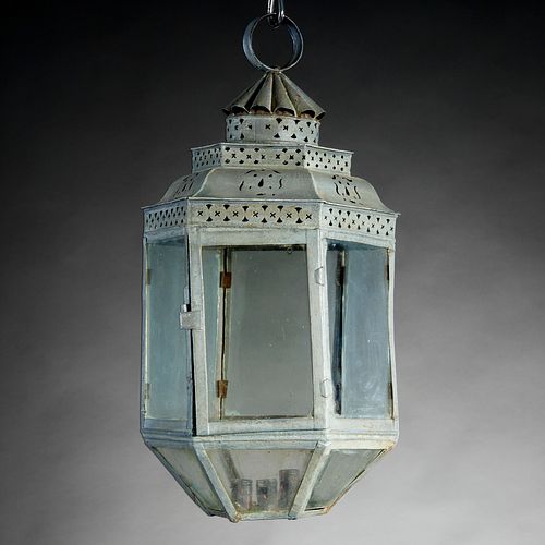Large American Colonial punched sheet iron lantern