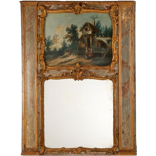 Antique Louis XV style painted trumeau mirror