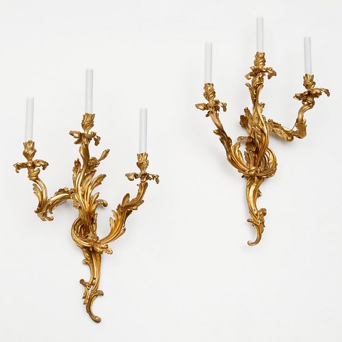 Nice pair Louis XV style gilt bronze sconces