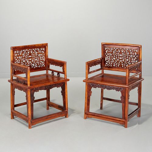 Pair Chinese huanghuali 'Meigui Yi' chairs