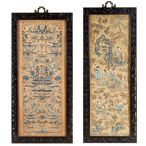 (2) Antique Chinese embroidered silk panels