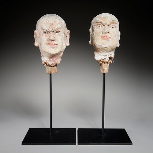 (2) large Chinese stucco Luohan heads