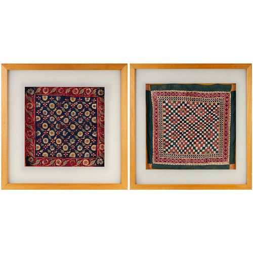 (2) Antique Indian framed embroidery panels