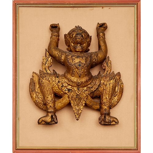 Large antique giltwood Buddhist temple guardian