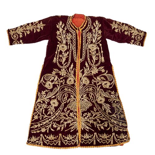 Antique long embroidered velvet coat