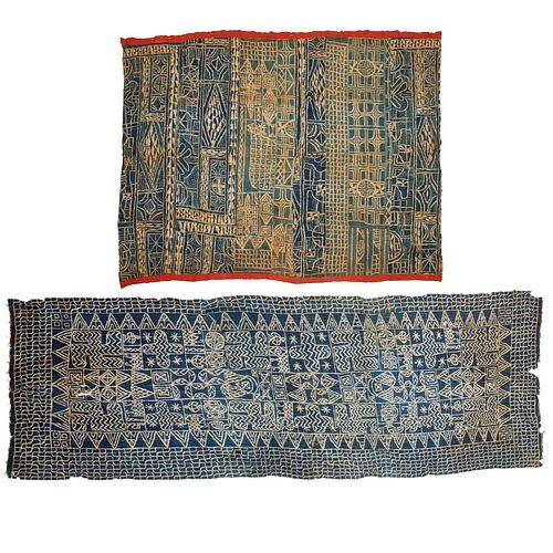 (2) antique Bamileke indigo dyed textiles