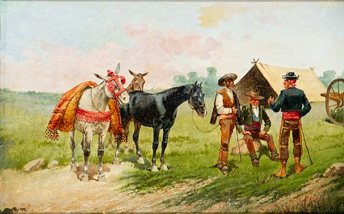 Andalusian Horsemen at the countryside, Sevillian school from the last third of the 19th century, signed Enrique GÃ³mez MartÃ­n