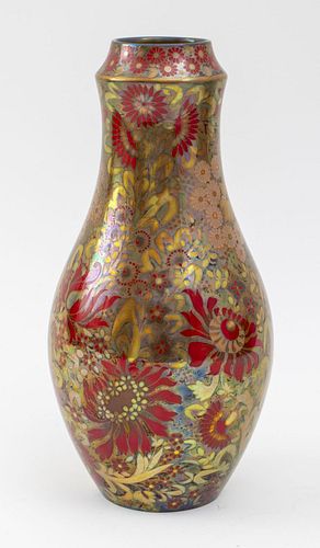 Zsolnay Iridescent Ceramic Vase with Flowers