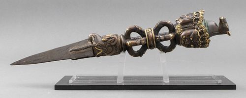 Sino-Tibetan Gilt Bronze Phurba Ceremonial Dagger
