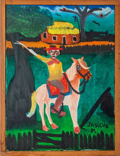 Jose Antonio da Silva Man on Horse Oil on Canvas