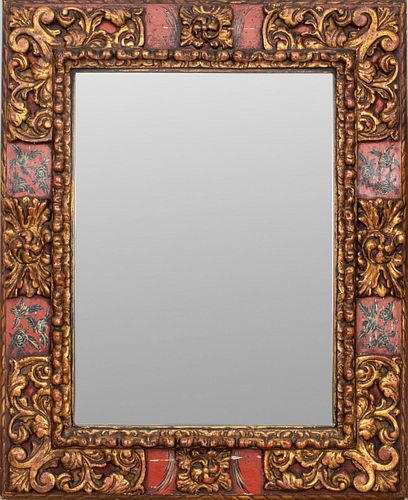 Southeast Asian Red-ground & Parcel-Gilt Mirror