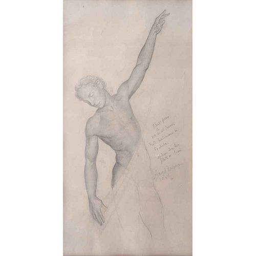 ÁNGEL ZÁRRAGA, Desnudo masculino, estudio para la Vie de Saint Jacques., Firmado y fechado 1934, Lápiz de grafito sobre papel,50 x 45cm
