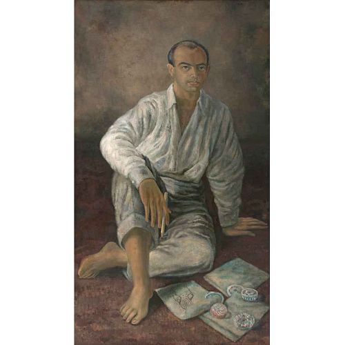 JUAN SORIANO, Retrato de Arturo Pani, Firmado y fechado 48, Óleo sobre tela, 132 x 76 cm