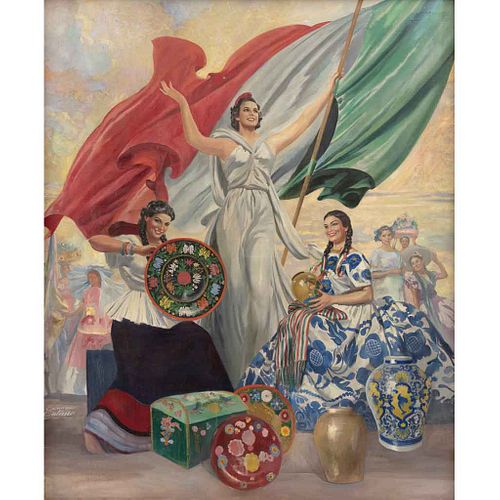 EDUARDO CATAÑO, Artesanía Mexicana, ca. 1950, Firmado, Óleo sobre tela, 204 x 168.5 cm