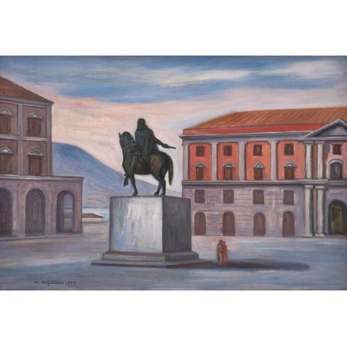 RAÚL ANGUIANO, Piazza di Campidoglio, Roma, Firmado y fechado 1953, Óleo sobre tela, 55 x 80.5 cm