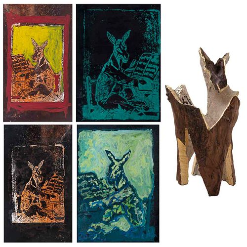 EMILIANO GIRONELLA PARRA Homenaje a Goya, 2022, Firmados, medidas variables, Piezas: 4 cuadros y 1 escultura, Con constancia