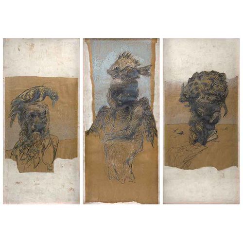 ROBERTO FABELO, Sin título, serie Fragmentos vitales, Firmados y fechados 1988, Pastel y crayón sobre papel, 215.5 x 150 cm, Piezas: 3