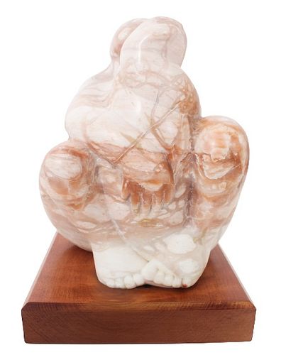Abstract Pink Marble Sculpture of Mother & Child