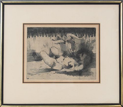 Antique Figural Etching, Signed & Numbered