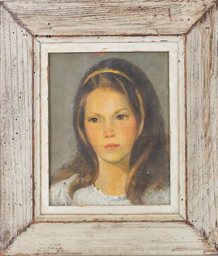 Vintage Portrait of a Girl, Oil on Canvas