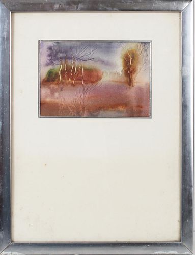 20th C. Autumn Landscape, Signed Watercolor