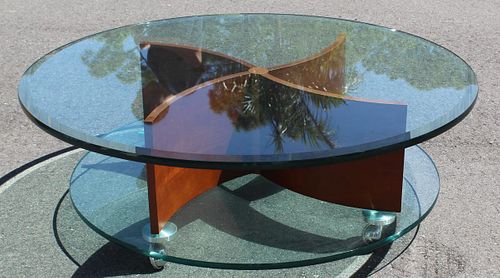 Glass Beveled Coffee Table on Wheels
