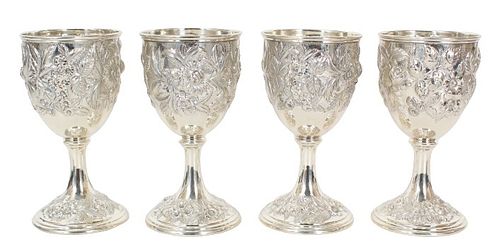 4 Kirk & Son Sterling Silver Relief Goblets 30 OZT