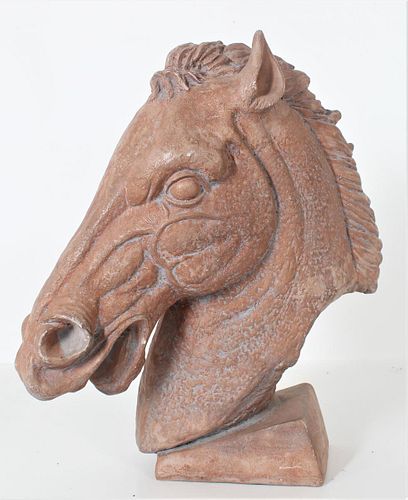 Terracotta Signed Lenzini Bust of Horse, C. 1970