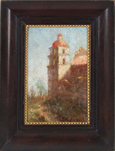 California Mission Oil Painting, Signed