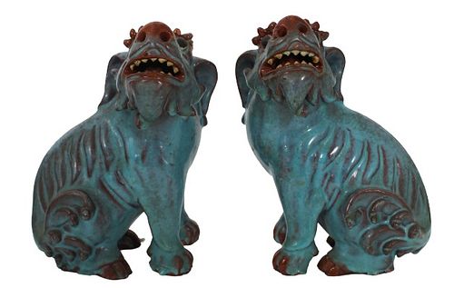 Pair of Chinese Glazed Ceramic Foo Dogs