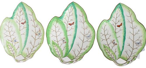 (3) Italian Mottahedeh Leaf-Shaped Plates