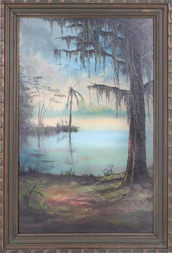 Early Florida Landscape/Riverscape, Oil on Board
