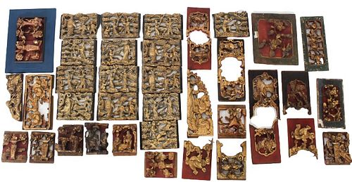 (39) Chinese Wood Carved Panels, Gilded