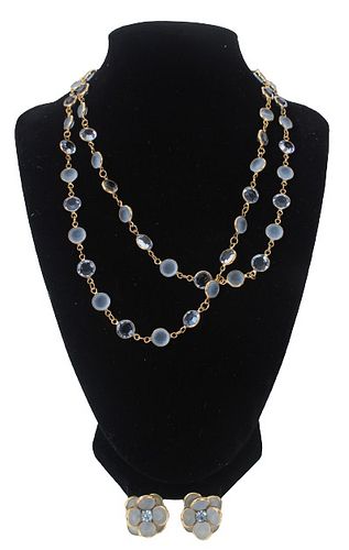 Swarovski Blue Bezel Crystal Necklace w Earrings