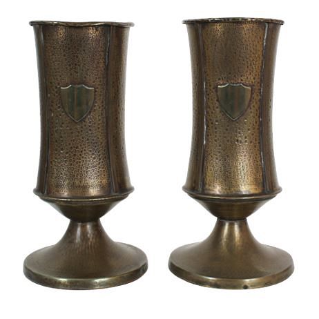 Pair of Hammered Metal Arts & Crafts Vases