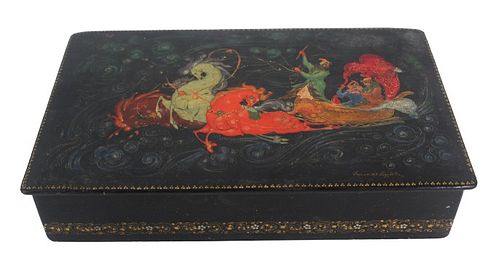 Russian Hand Painted Lacquer Box, Signed