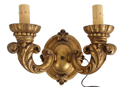 Gilt Carved Wood Electrified Sconce, Circa 1900
