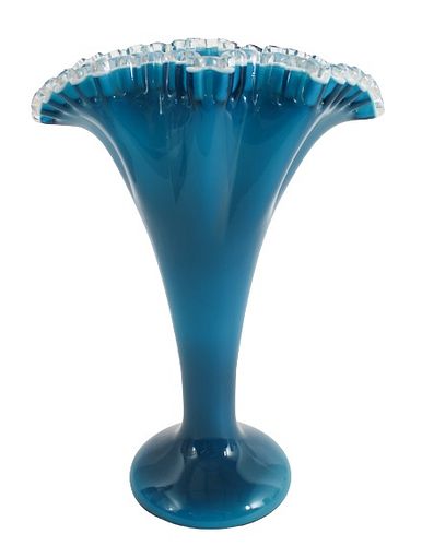 Teal Blue Fluted Art Glass Vase