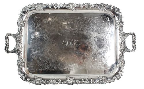 Engraved Gorham Silver Plate Footed Butler's Tray