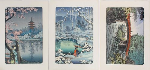 (3) Chinese Seasonal Prints, Signed Woodblocks