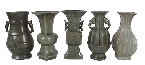 Collection of (5) Chinese Celadon Small Vases