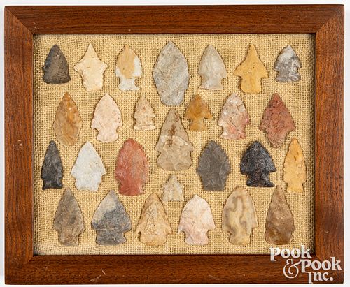 Framed group of various Indian stone points