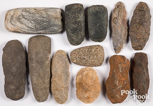 Twelve prehistoric stone artifacts